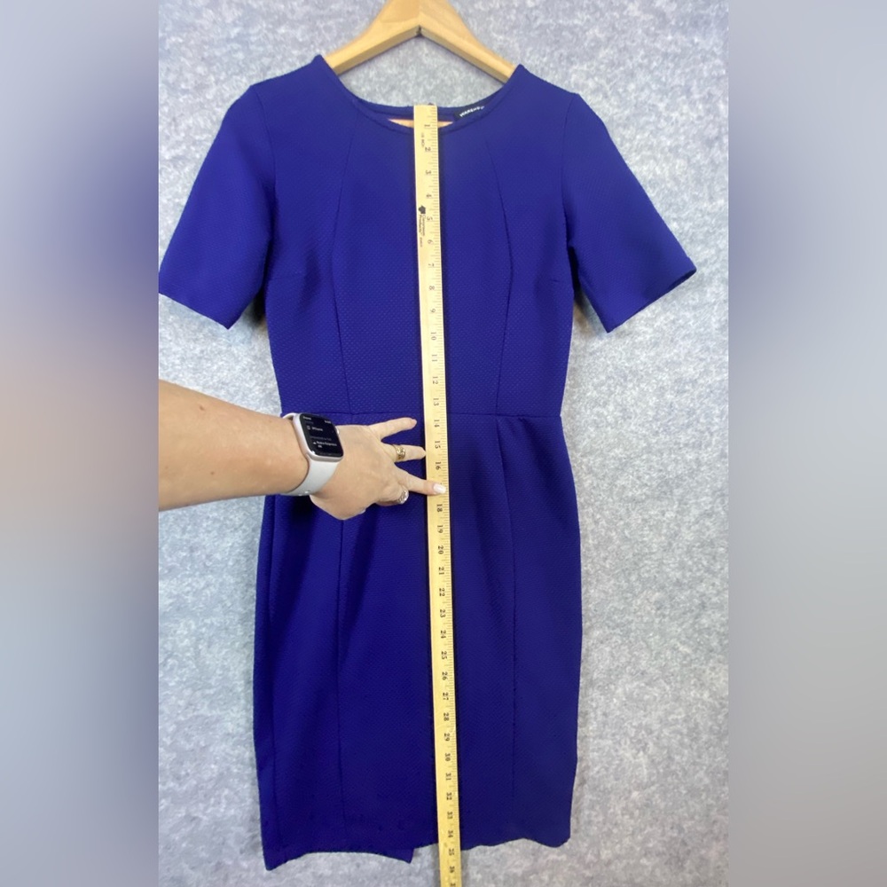 Warehouse Dress 6 Blue Sheath Short Sleeve Midi Career Business Professional - Picture 11 of 13